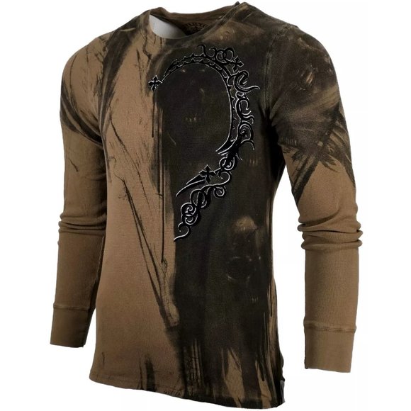 AFFLICTION Men's Thermal Shirt DARK NIGHT Biker Sk - Picture 5 of 10